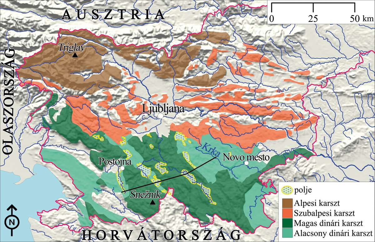 Andrej Mihevc szlovén karsztkutató térképe alapján